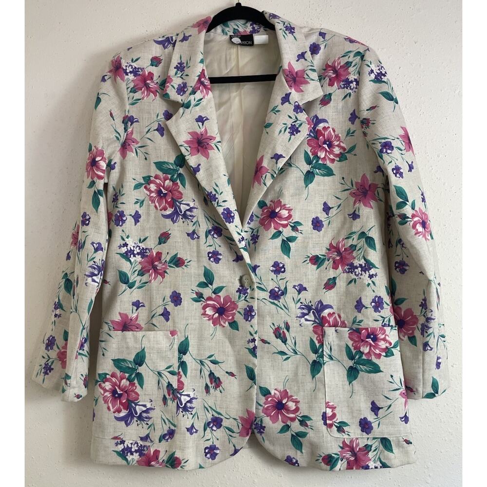 Vintage First Option Women’s Pink Floral Blazer Jacket Large style 23A401 USA